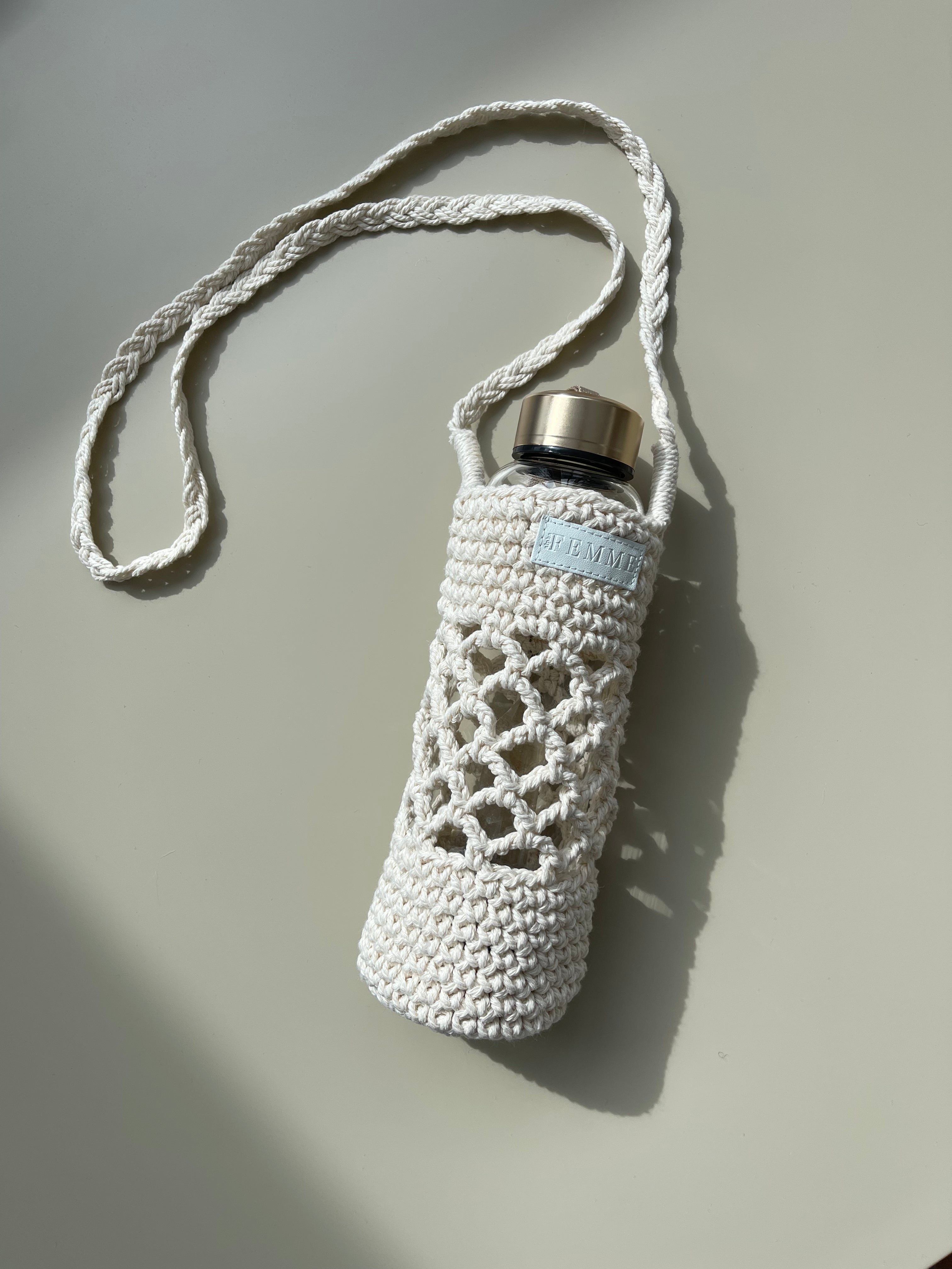 Crochet Water Bottle Holder - Beige