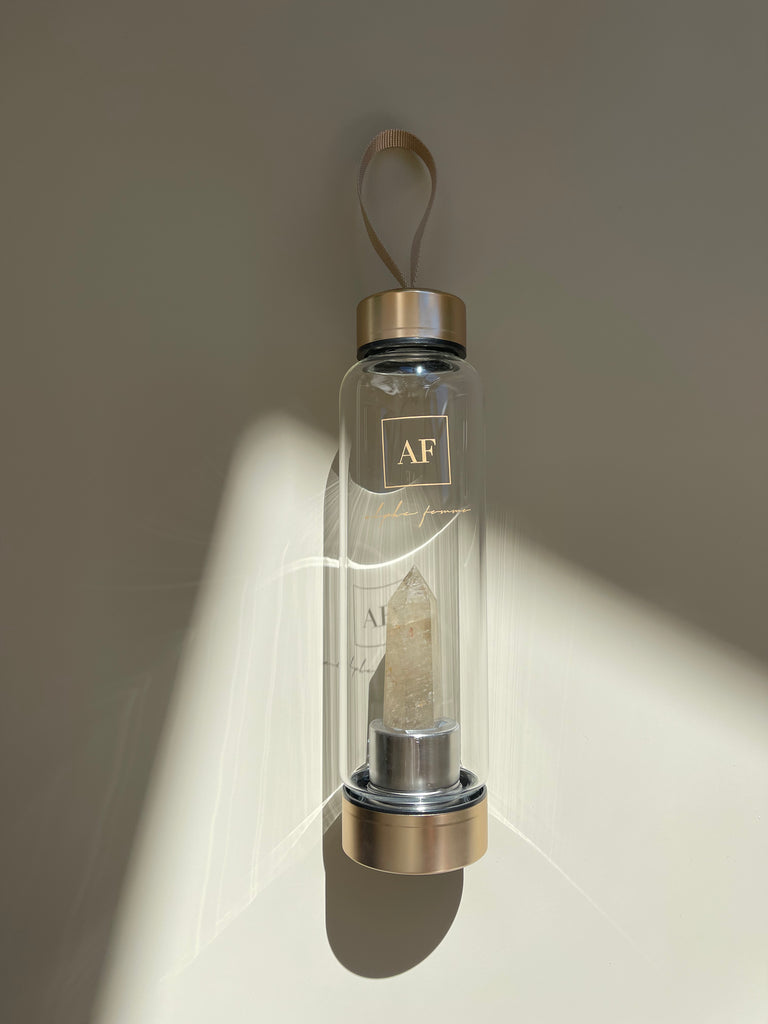 Crystal Infused Water Bottle - Smokey Quartz/Gold Lid